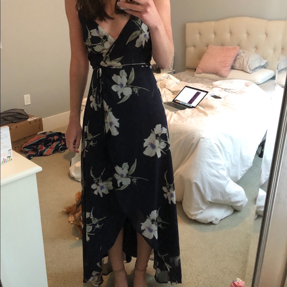 Lulus high low floral navy wrap dress